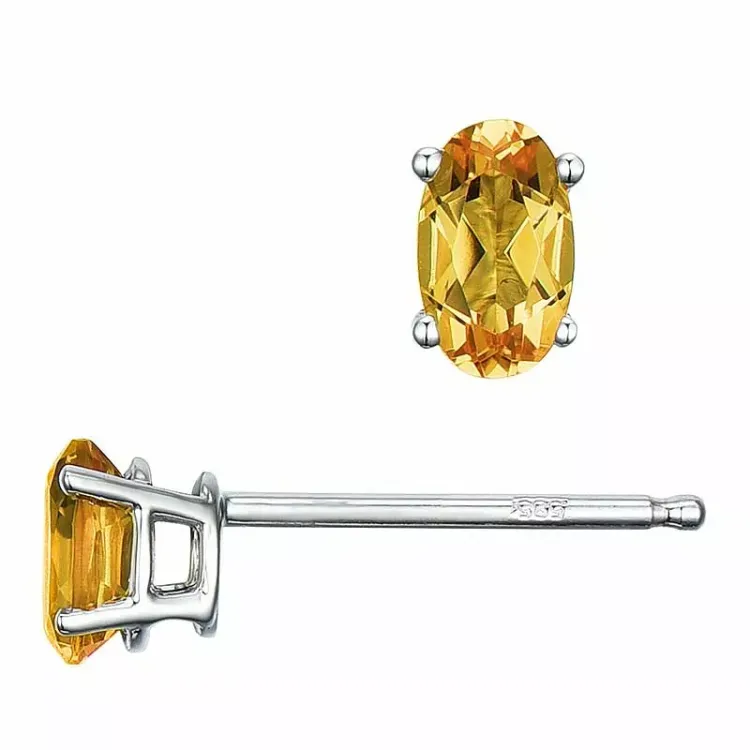 2 x 0,25 ct keltainen sitriini nappikorvakorut 14 karaatin valkokultaa kanssa sitriini