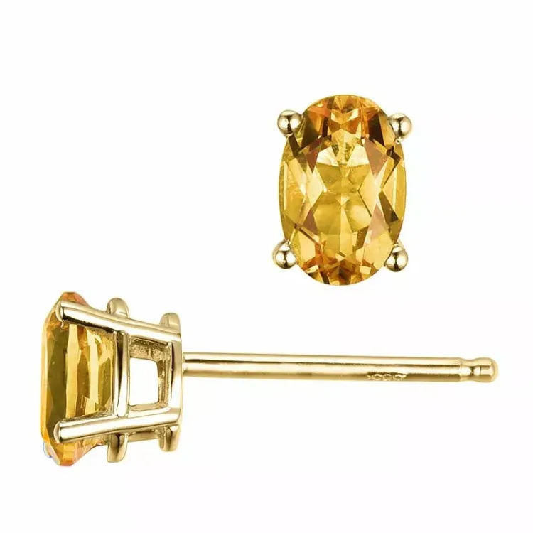 2 x 0,45 ct keltainen sitriini nappikorvakorut 14 karaatin kultaa kanssa sitriini