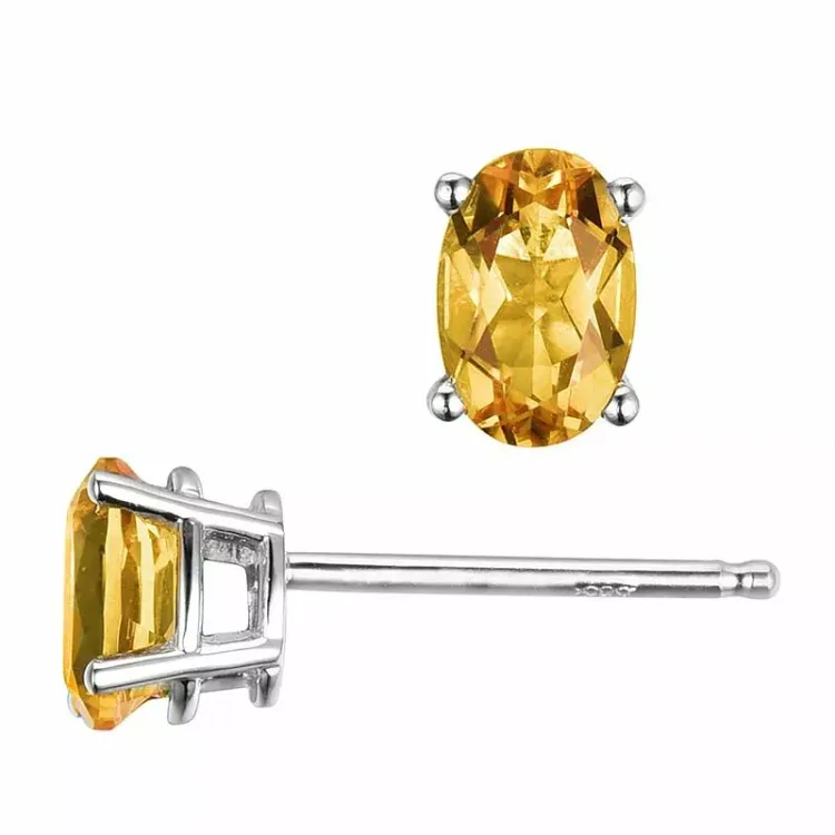 2 x 0,45 ct keltainen sitriini nappikorvakorut 14 karaatin valkokultaa kanssa sitriini