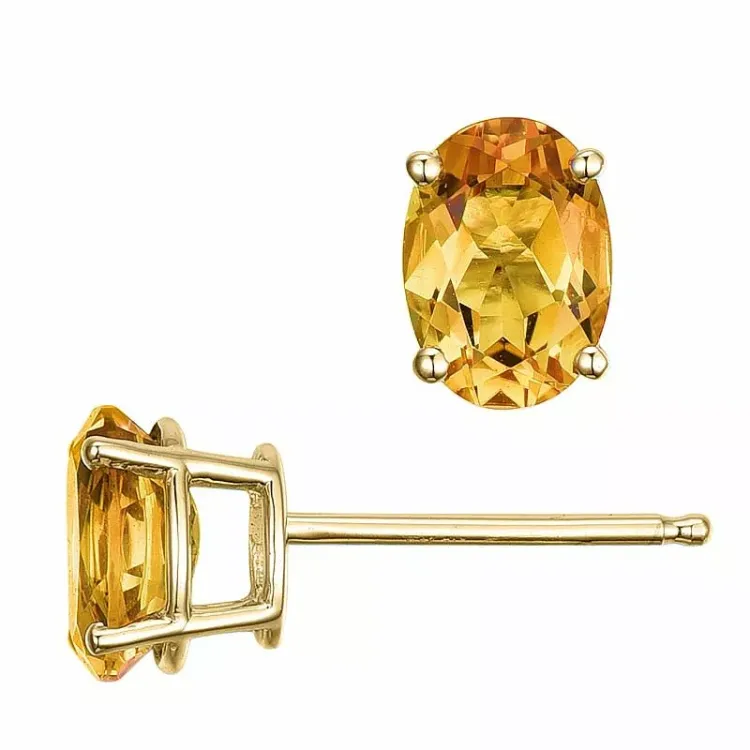 2 x 0,80 ct keltainen sitriini nappikorvakorut 14 karaatin kultaa kanssa sitriini