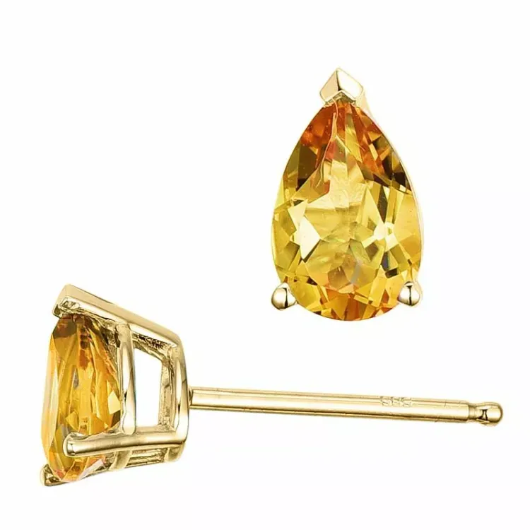 2 x 0,40 ct keltainen sitriini nappikorvakorut 14 karaatin kultaa kanssa sitriini