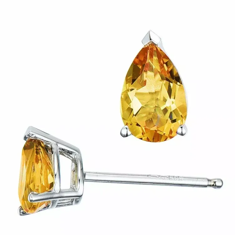2 x 0,40 ct keltainen sitriini nappikorvakorut 14 karaatin valkokultaa kanssa sitriini