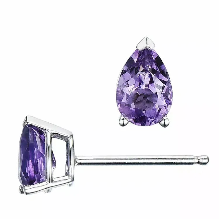 2 x 0,40 ct lila ametisti nappikorvakorut 14 karaatin valkokultaa kanssa ametisti