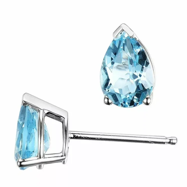 2 x 0,85 ct sininen topaasi nappikorvakorut 14 karaatin valkokultaa kanssa topaasi