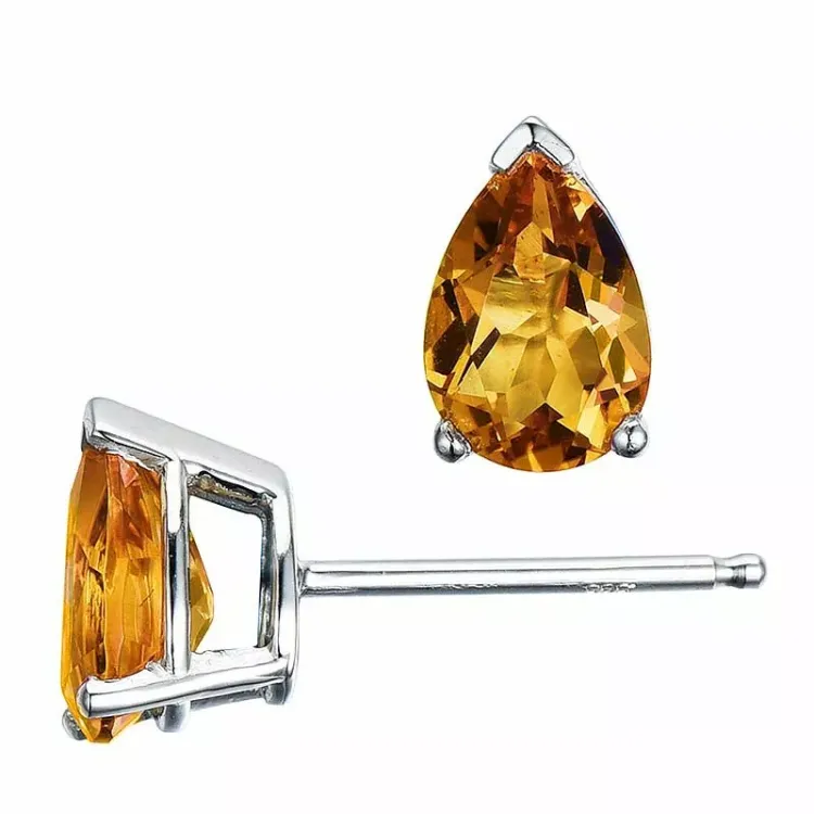 2 x 0,68 ct keltainen sitriini nappikorvakorut 14 karaatin valkokultaa kanssa sitriini