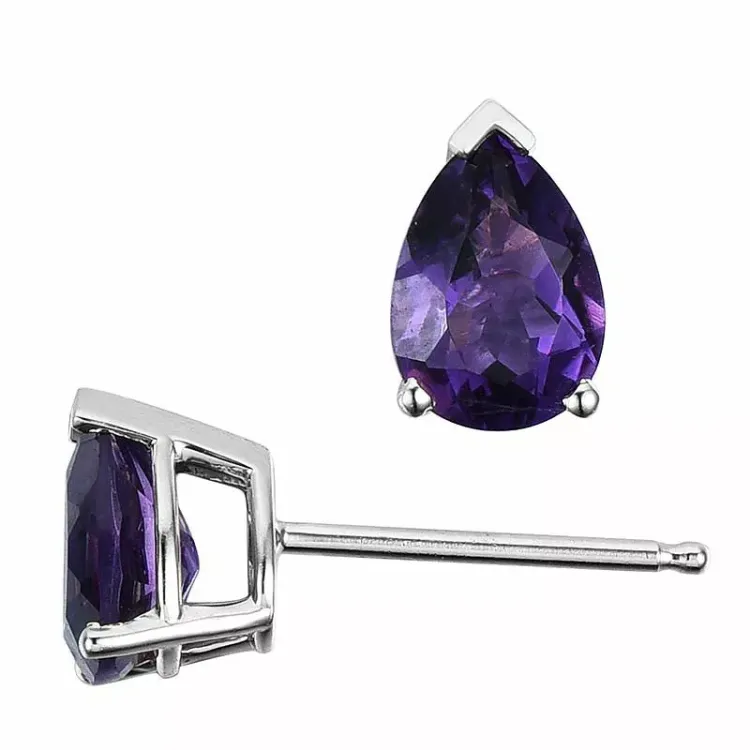 2 x 0,68 ct lila ametisti nappikorvakorut 14 karaatin valkokultaa kanssa ametisti