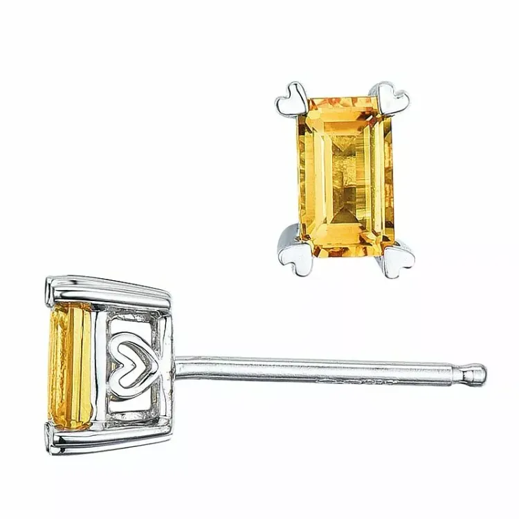 2 x 0,28 ct neliskulmainen keltainen sitriini nappikorvakorut 14 karaatin valkokultaa kanssa sitriini