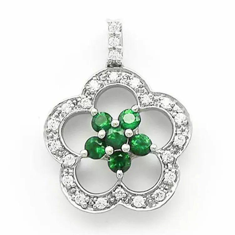 kukka smaragdi timanttiriipus 14 karaatti valkokultaa 0,12 ct 0,28 ct