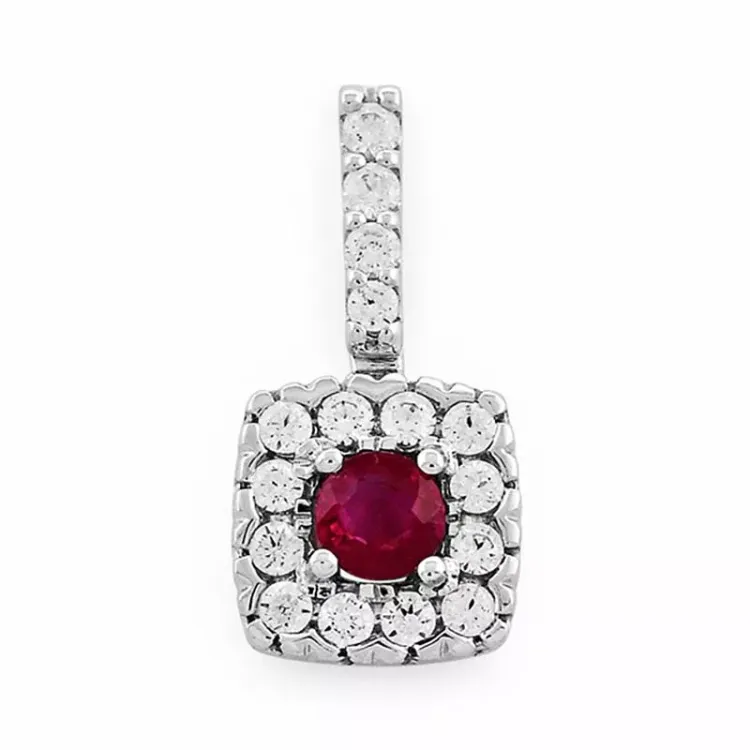 neliskulmainen rubiini timanttiriipus 14 karaatti valkokultaa 0,25 ct 0,23 ct