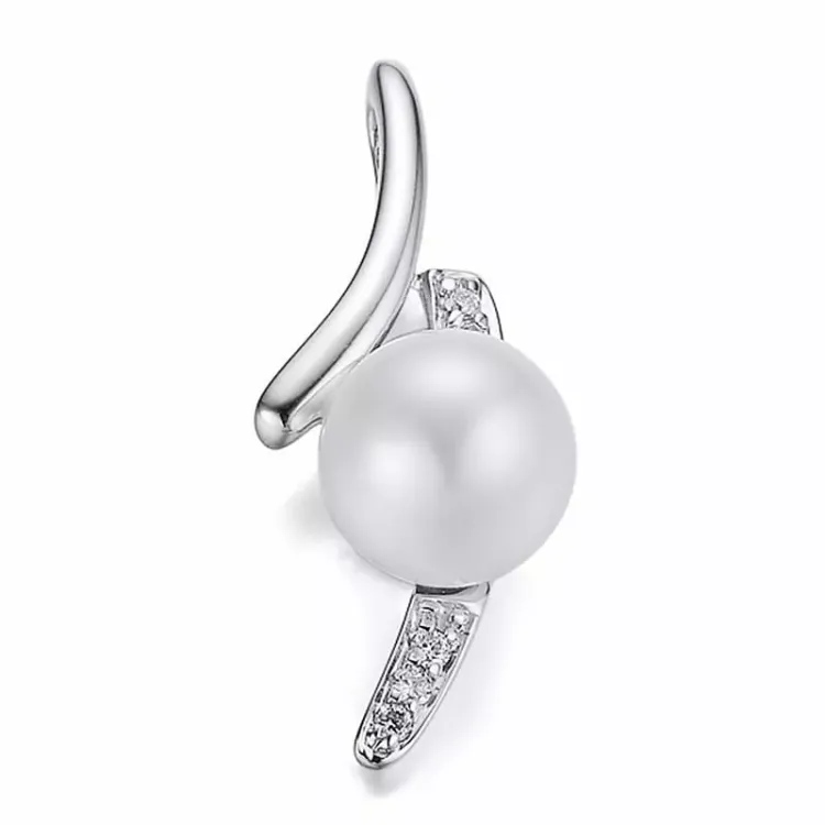valkoinen helmi timanttiriipus 14 karaatti valkokultaa 0,052 ct