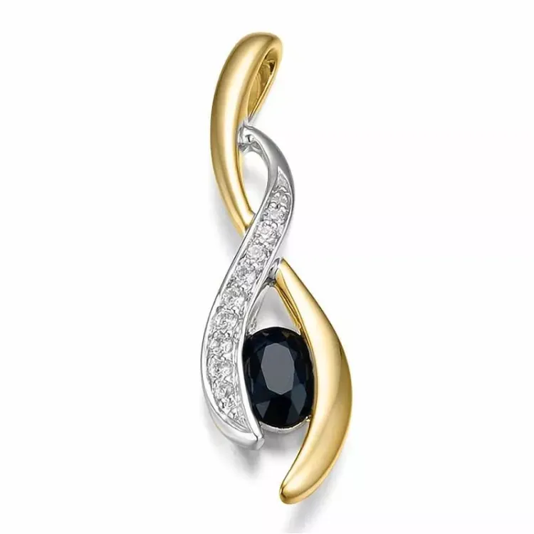 abstrakti safiiri timanttiriipus 14 karaatti kulta ja valkokultaa 0,069 ct 0,65 ct