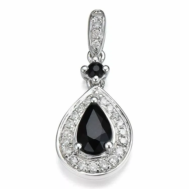 pisaranmuotoinen sininen safiiri timanttiriipus 14 karaatti valkokultaa 0,104 ct 0,55 ct 0,04 ct