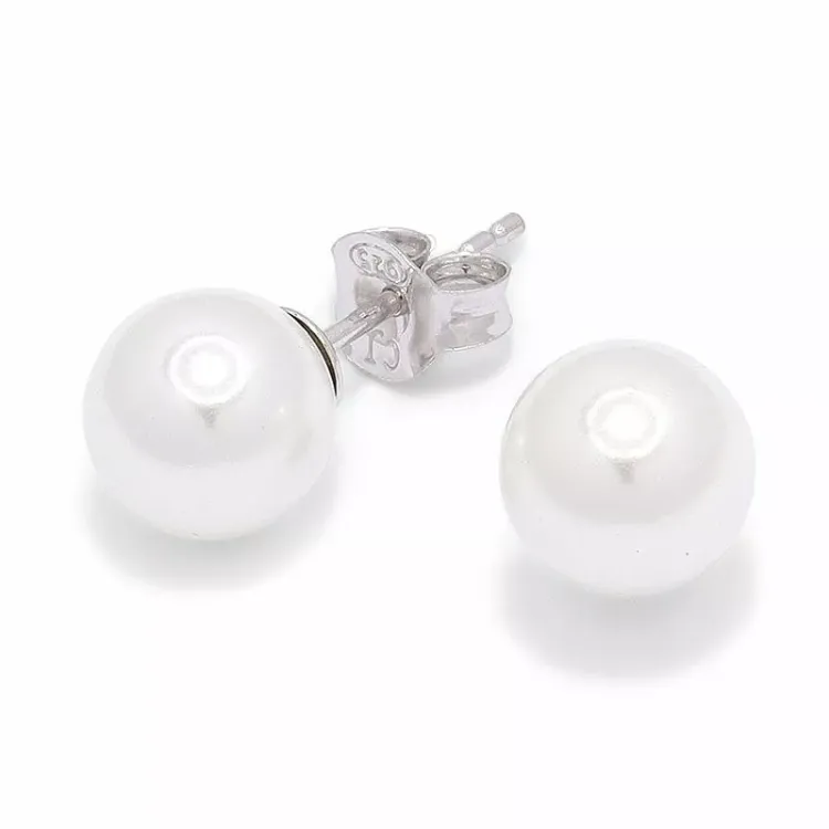 8 mm pyöreitä valkoinen helmi nappikorvakorut  hopeaa