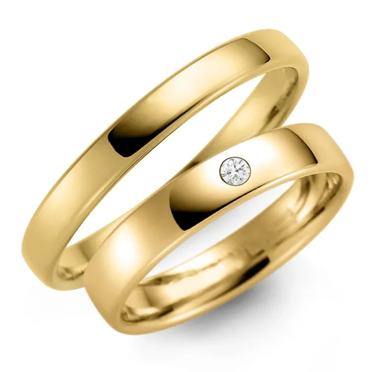 3 ja 4 mm vihkisormusta 9 karaatin kultaa 0,03 ct - setit