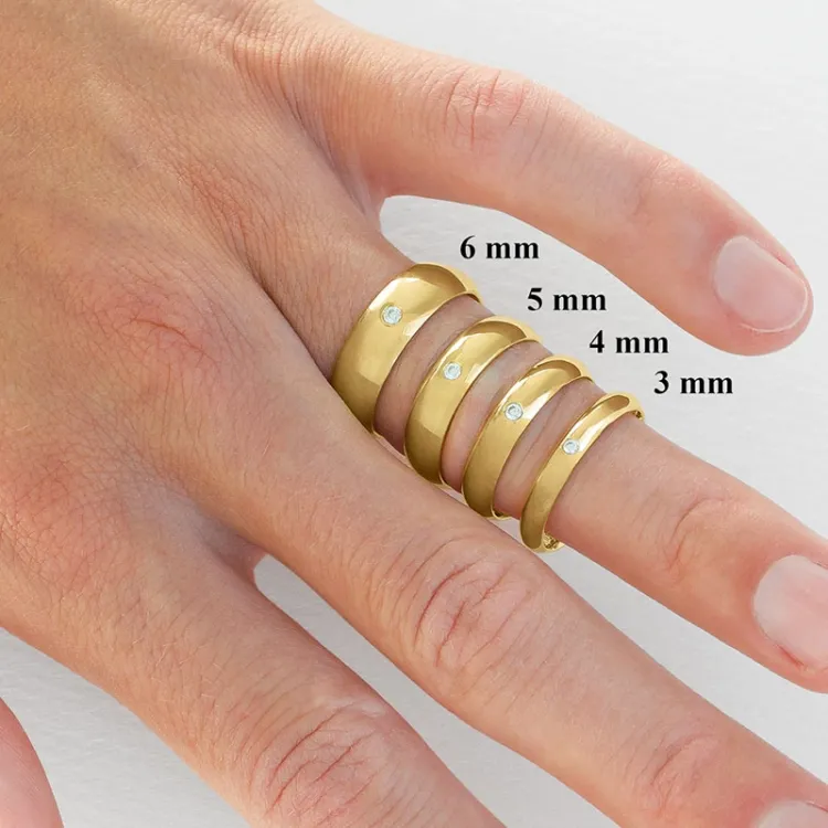 4 mm vihkisormus 9 karaatin kultaa 0,03 ct