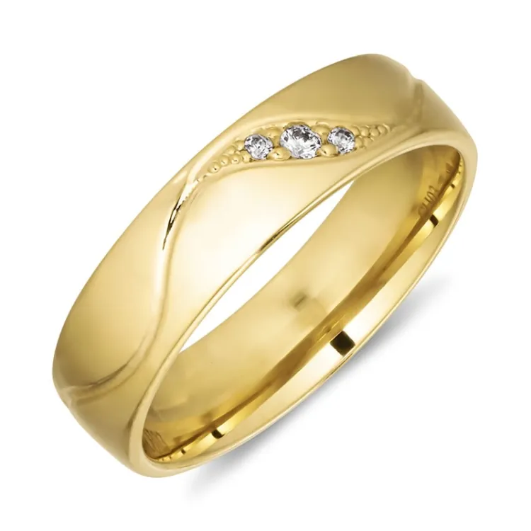 5 mm vihkisormus 14 karaatin kultaa 0,008 ct ja 0,02 ct