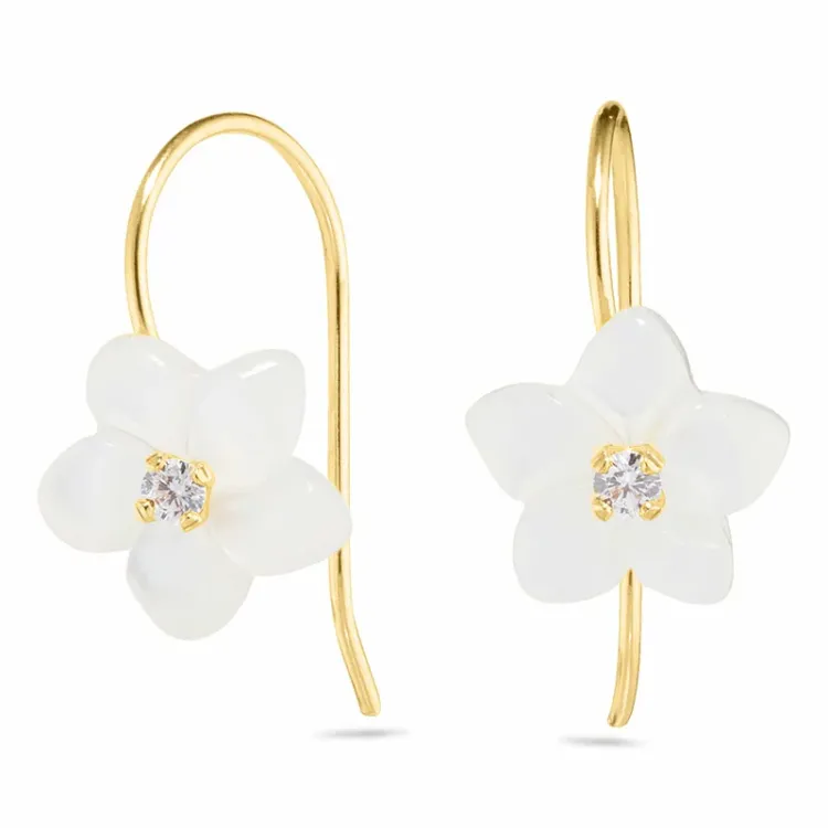 kukka korvarenkaat 9 karaatin kultaa kanssa zirkoni ja helmiäinen - Gold Collection
