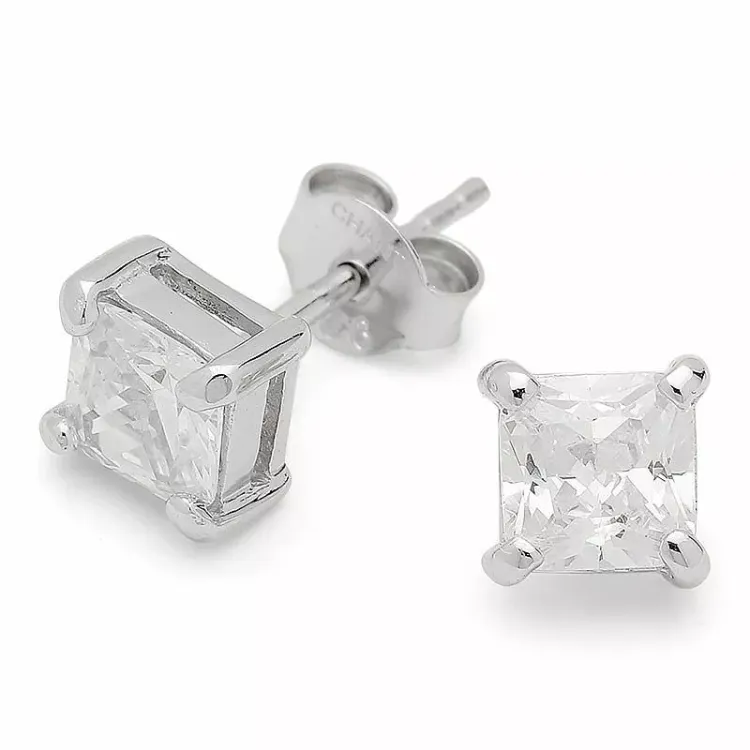 neliskulmainen 6 x 6 mm nappikorvakorut hopea