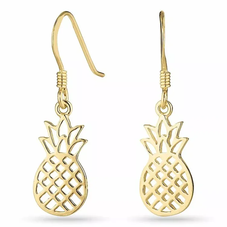 Pitkät ananas korvarenkaat  kullattu hopea