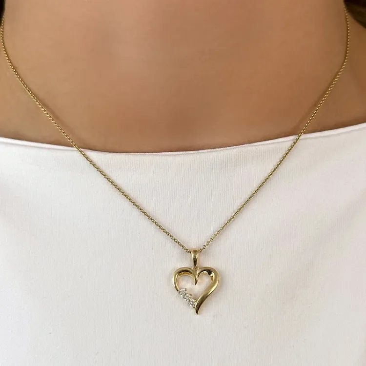 sydän timantti kaulaketju kullattua hopeaa riipus 8 karaatin kultaa - Gold Collection