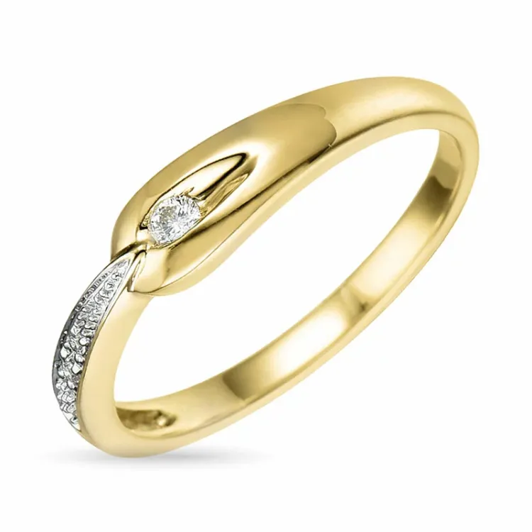 aitoja abstrakti timantti sormus 9 karaatin kulta ja valkokultaa 0,05 ct