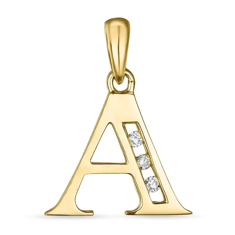 a-kirjain timantti riipus 9 karaatti kultaa 0,03 ct