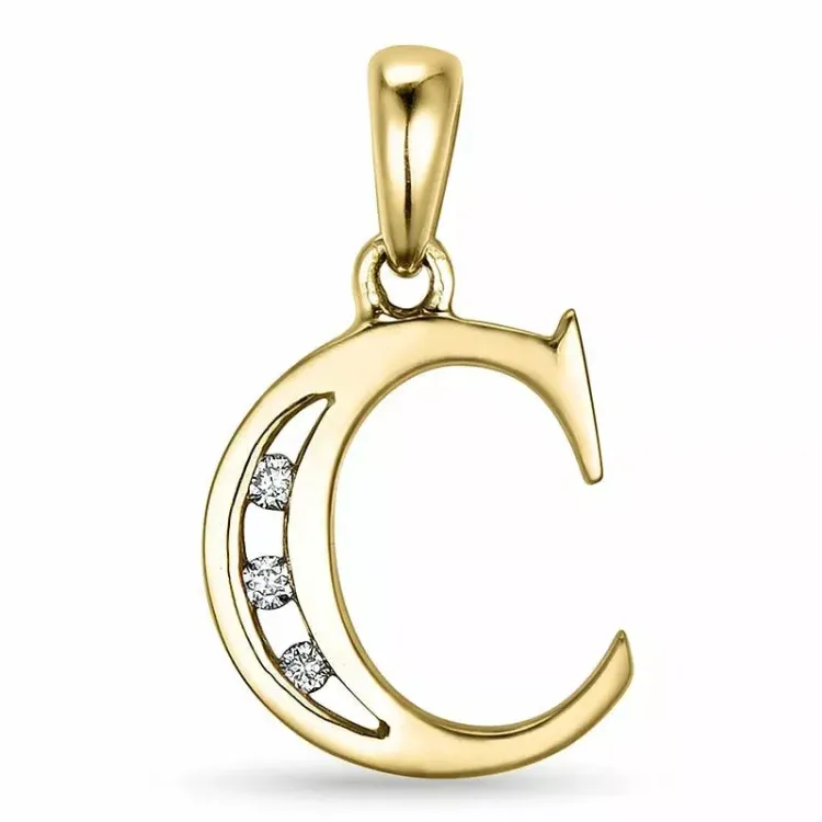 c-kirjain timantti riipus 9 karaatti kultaa 0,03 ct