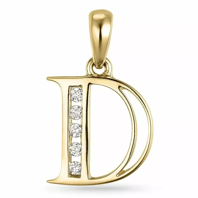 d-kirjain timantti riipus 9 karaatti kultaa 0,05 ct