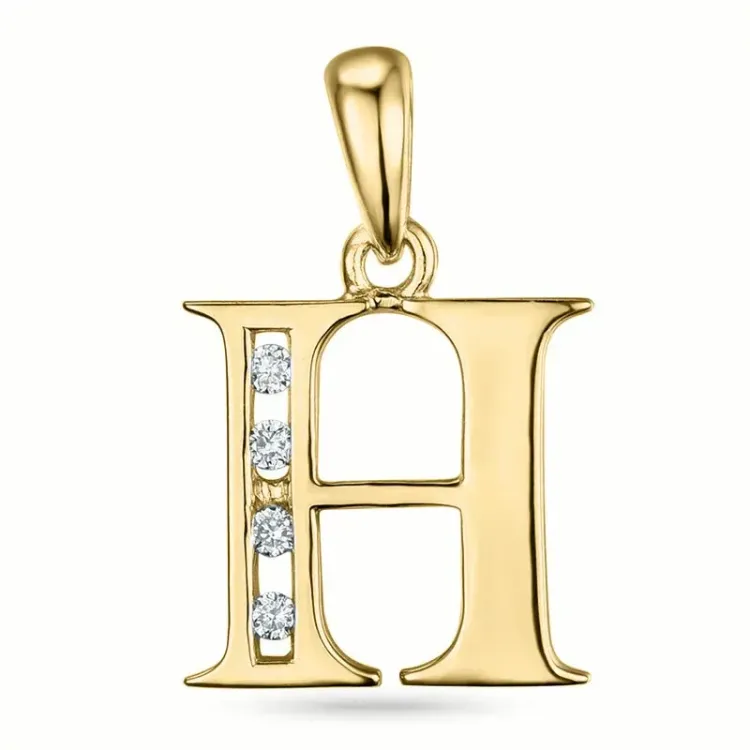 h-kirjain timantti riipus 9 karaatti kultaa 0,04 ct