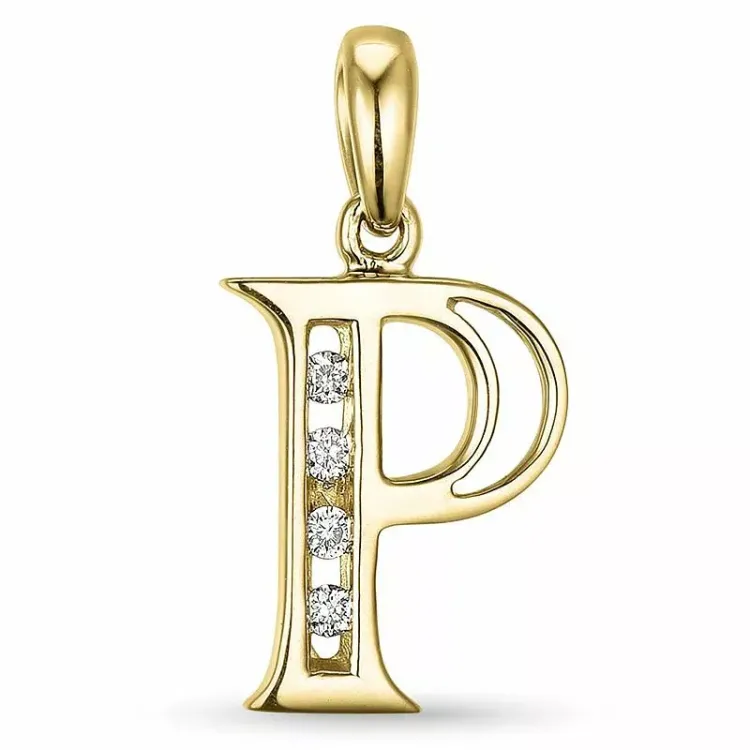 p-kirjain timantti riipus 9 karaatti kultaa 0,04 ct