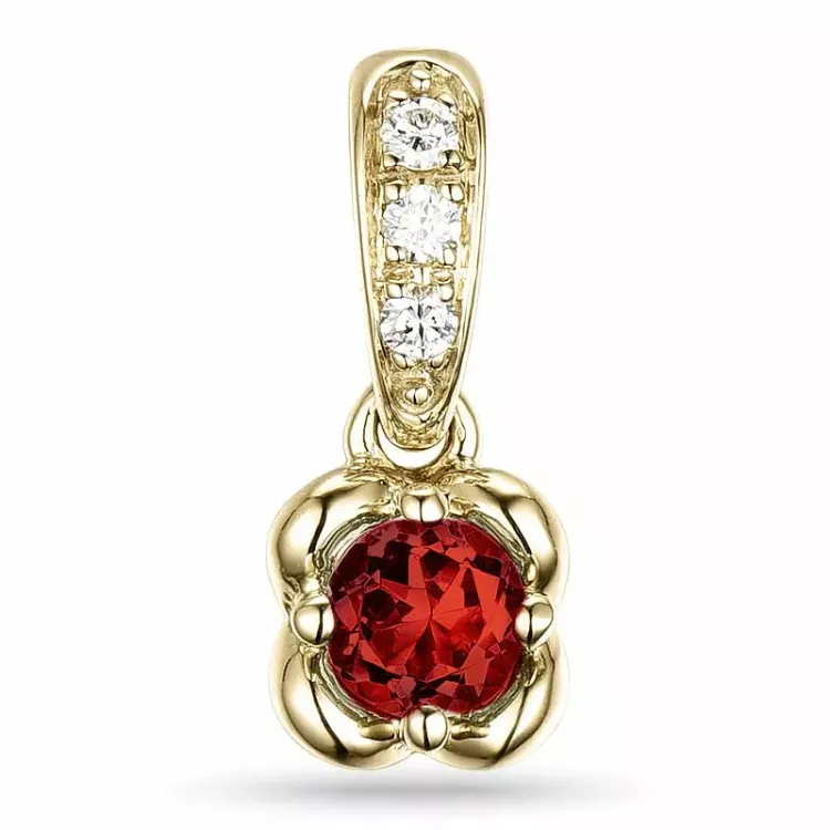 neliskulmainen granaatti timanttiriipus 9 karaatti kultaa 0,03 ct 0,16 ct