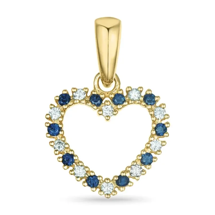 sydän safiiri timanttiriipus 9 karaatti kultaa 0,08 ct 0,09 ct