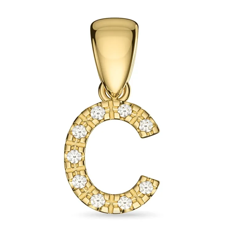c-kirjain timantti riipus 9 karaatti kultaa 0,06 ct