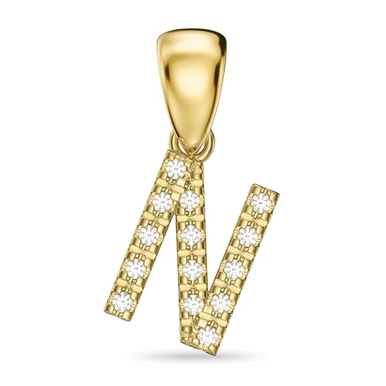 n-kirjain timantti riipus 9 karaatti kultaa 0,08 ct