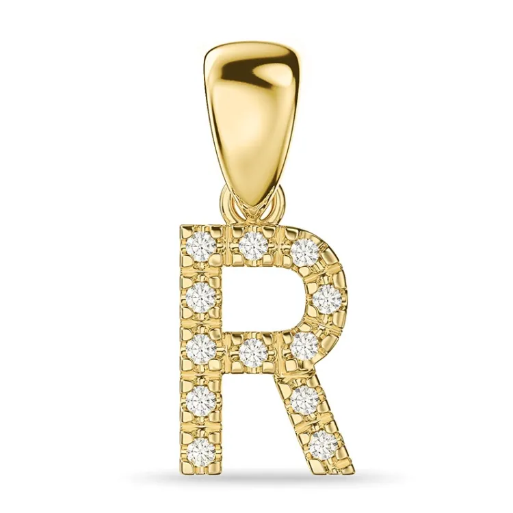 r-kirjain timantti riipus 14 karaatti kultaa 0,08 ct