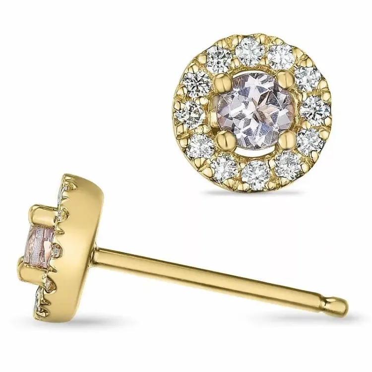 Morganite timanttikorvakorut 9 karaatin kultaa kanssa Morganite ja timantti 