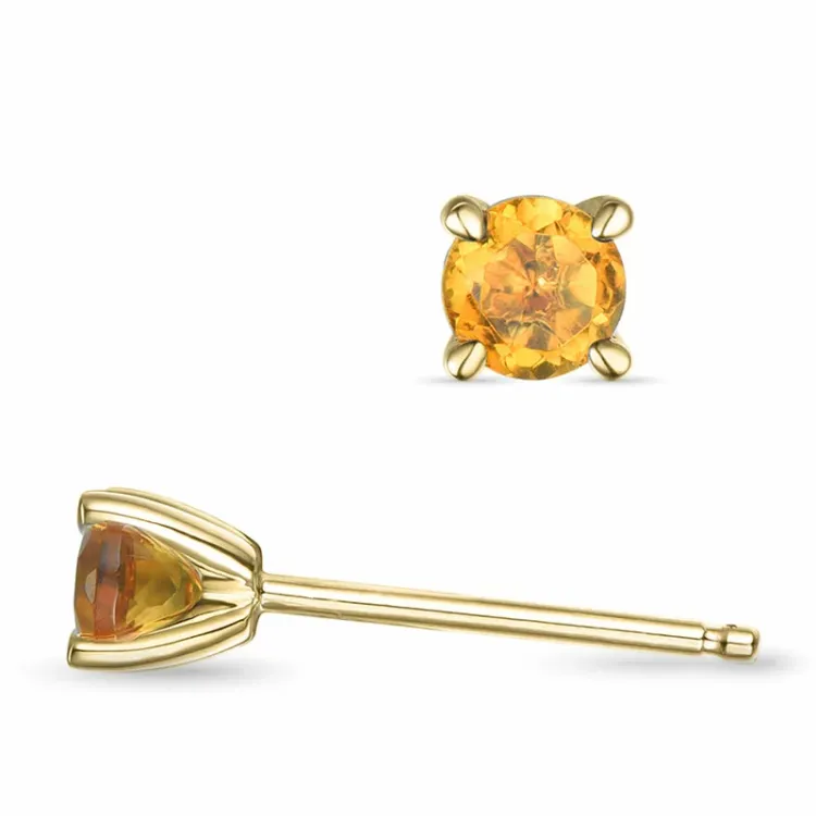 2 x 0,19 ct sitriini solitaire-nappikorvakorut 9 karaatin kultaa kanssa sitriini