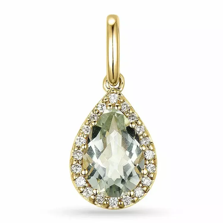 vihreä ametisti timanttiriipus 9 karaatti kultaa 1,55 ct 0,10 ct
