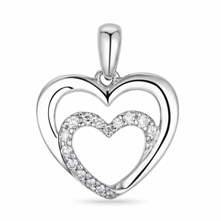 sydän timantti riipus 9 karaatti valkokultaa 0,12 ct