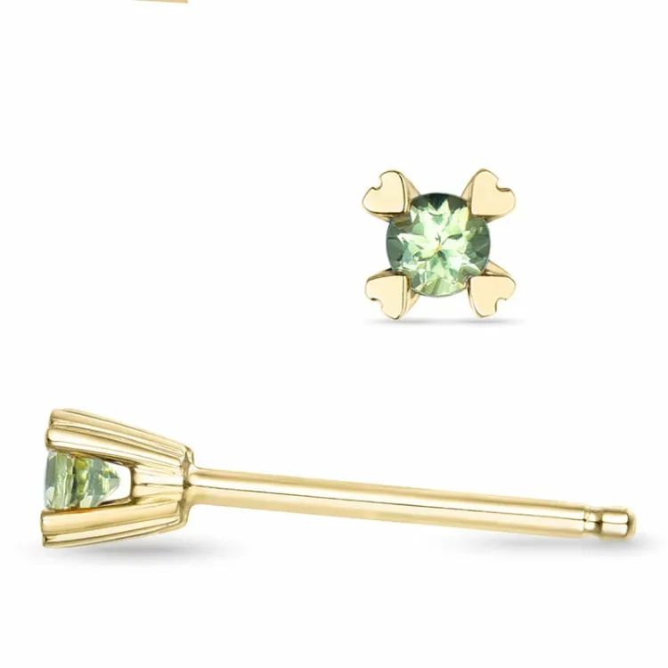 2 x 0,05 ct peridootti solitaire-nappikorvakorut 9 karaatin kultaa kanssa peridootti