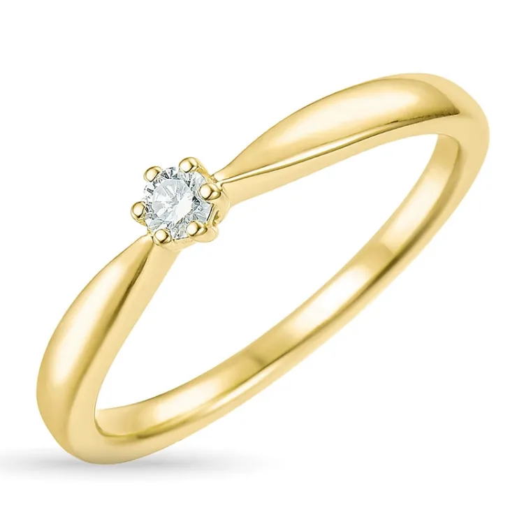 timantti solitaire-sormus 14 karaatin kultaa 0,07 ct