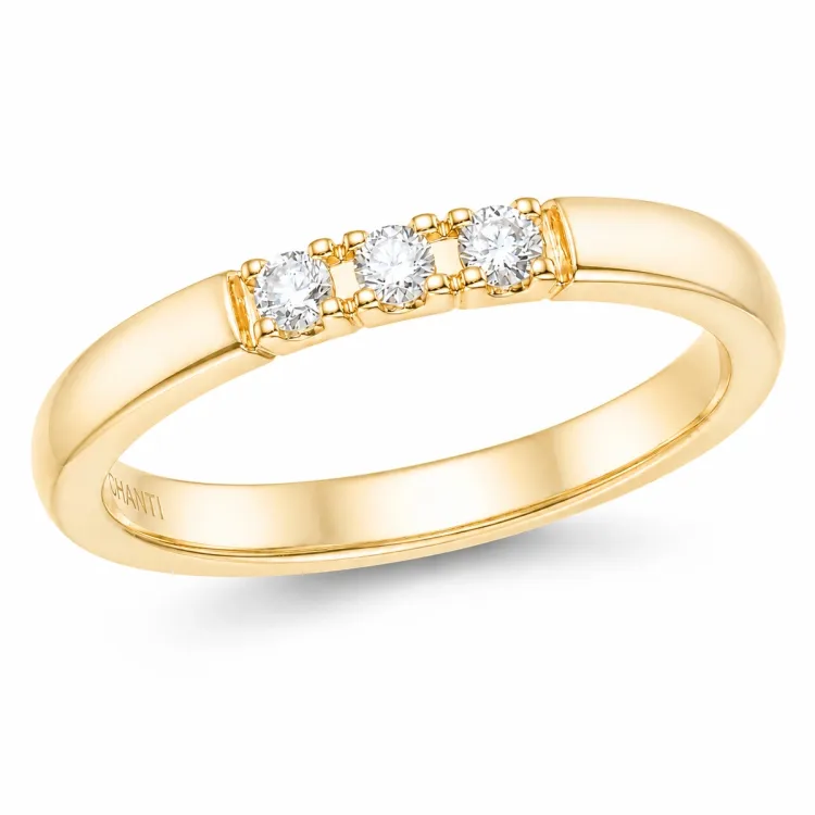 3 x 0,03 ct timanttisormus 14 karaatin kultaa 0,09 ct