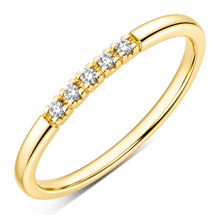 5 x 0,01 ct timanttisormus 9 karaatin kultaa 0,05 ct