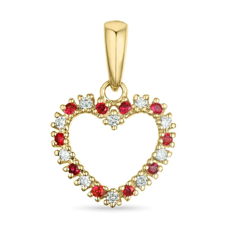 sydän rubiini timanttiriipus 14 karaatti kultaa 0,08 ct 0,09 ct