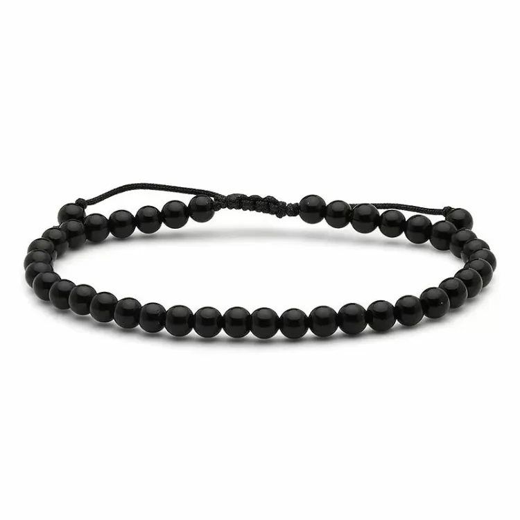 yksinkertainen musta onyx rannekoru kangasnauha - Loom Stones