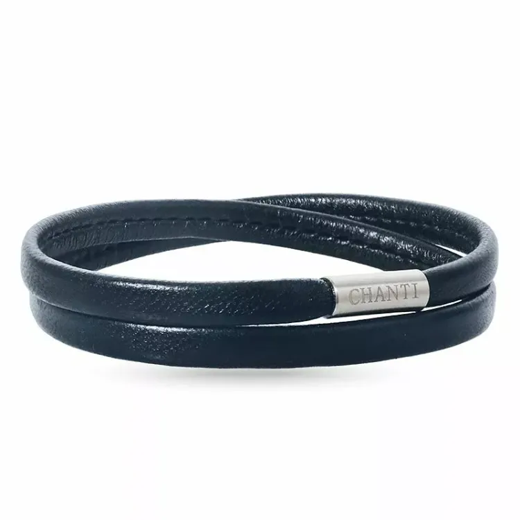 Litteä musta nahasta rannekoru teräs x 6 mm