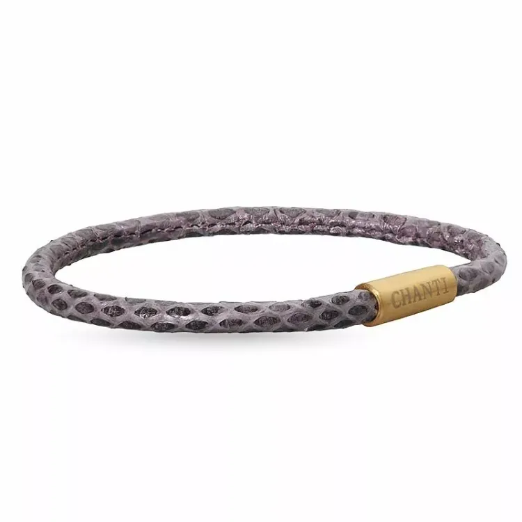 Pyöreä lila käärmerannekoru nahkaa, jossa on kullattua terästä x 4 mm