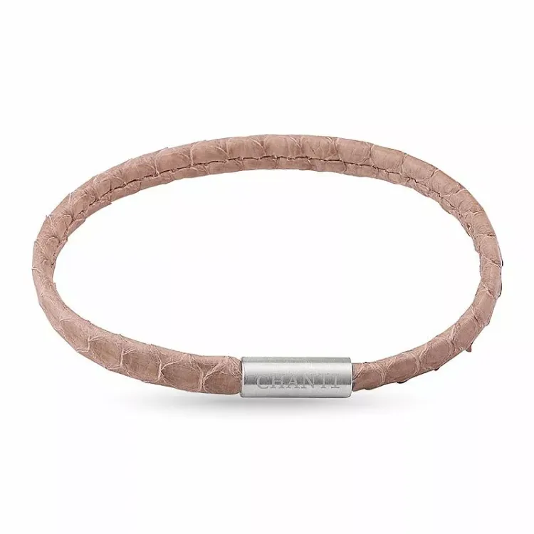 Litteä beige käärmerannekoru nahkaa, jossa on terästä laas x 6 mm