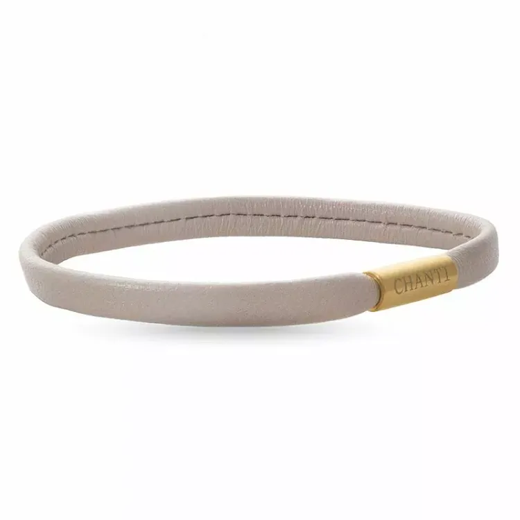 Litteä beige magneettirannekoru nahkaa, jossa on kullattua terästä x 6 mm