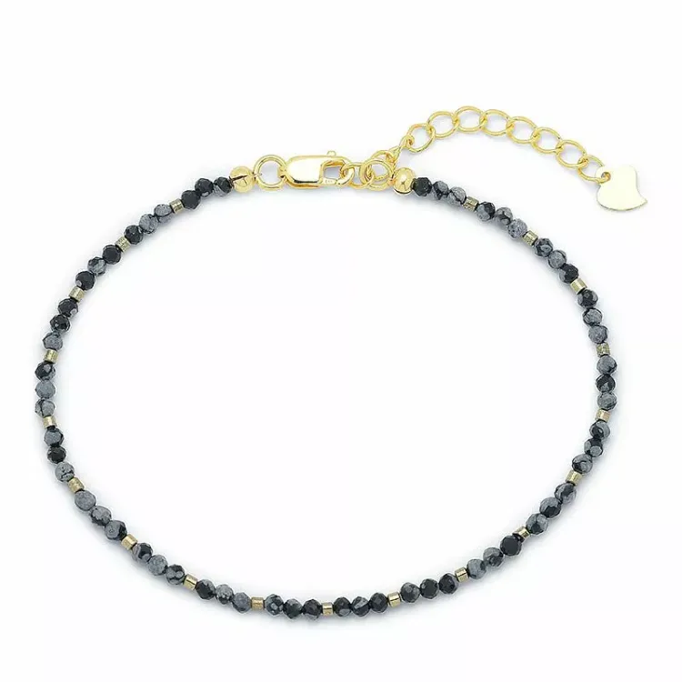 kivi rannekoru  obsidian ja hematite - Loom Stones